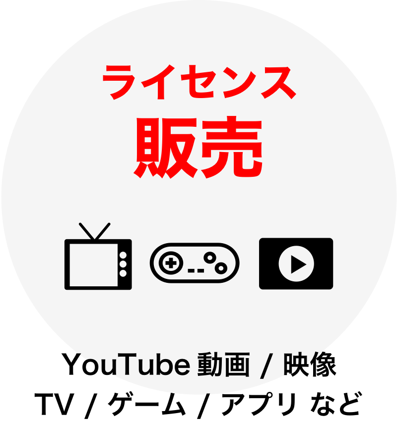 ライセンス販売：YouTube動画 / 映像 / TV / ゲーム / アプリなど