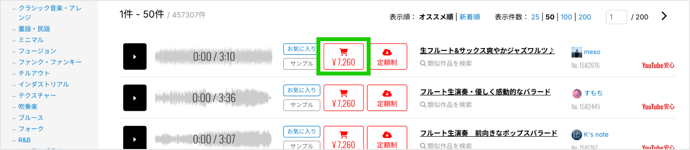 金額が書いてあるボタンをクリックすると、カートを押したことになります。